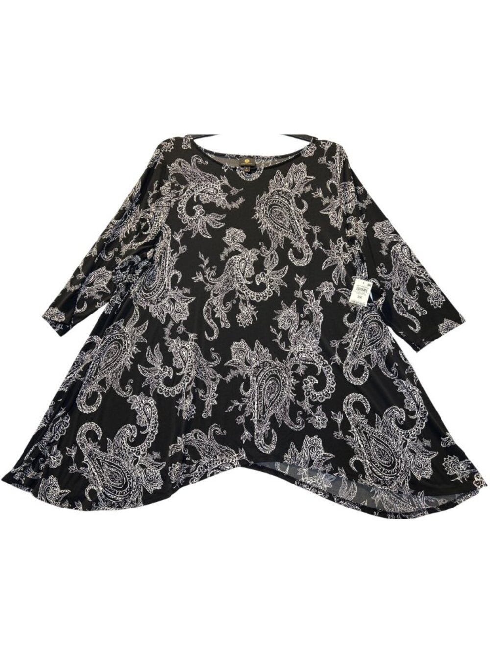 JM Collection Womens Plus Size 3X Black & White Paisley Tunic Top Flowy Knit